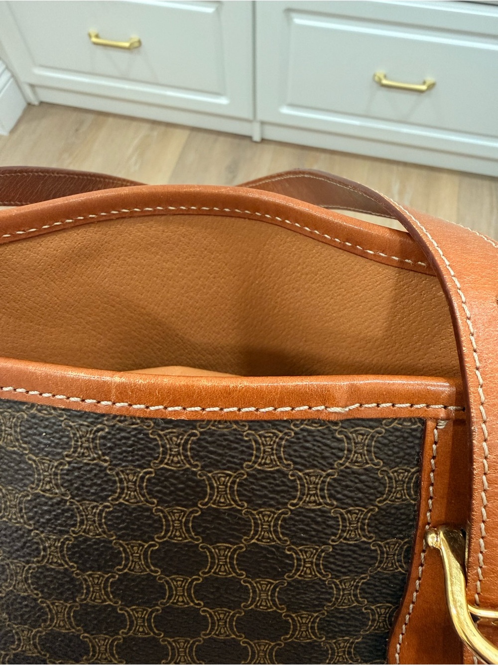 Celine MC98/2 Brown Monogram Tote with Tan Leather Trim - Picture 10 of 11